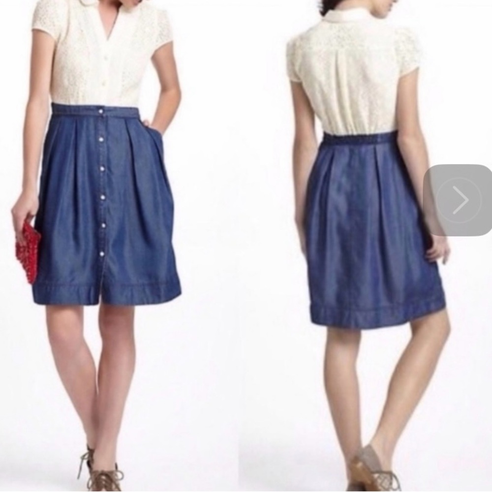 🕠 HD in Paris | Anthropologie | Chambray + Lace A-Line Dress | Indigo/Ivory  | 0